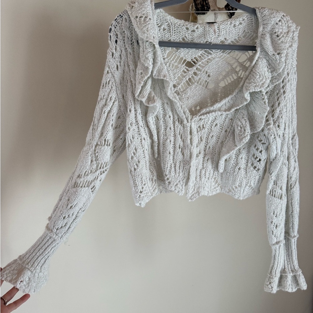 Free People Cream Crochet Openwork Sweater